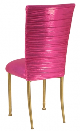 Chloe Metallic Fuchsia Stretch Knit Chair Cover and Cushion on Gold Legs (1)