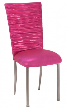 Chloe Metallic Fuchsia Stretch Knit Chair Cover and Cushion on Silver Legs (2)