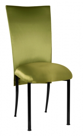 Lime Satin 3/4 Chair Cover and Cushion on Black Legs (2)