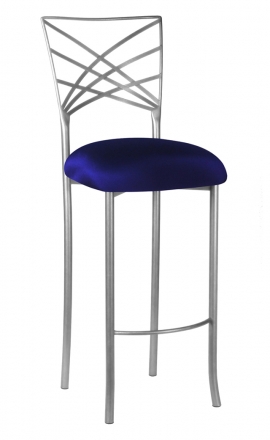 Silver Fanfare Barstool with Navy Stretch Knit Cushion (2)