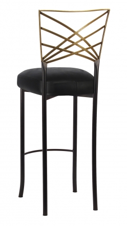Two Tone Gold Fanfare Barstool with Black Leatherette Boxed Cushion (1)