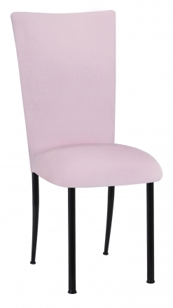 Soft Pink Velvet Chair Cover and Cushion on Black Legs (2)