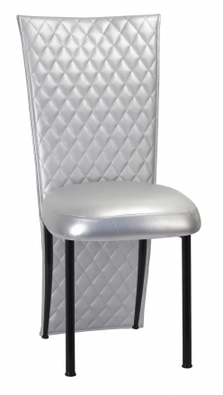 Silver Quilted Leatherette Jacket and Silver Stretch Vinyl Boxed Cushion on Black Legs (2)