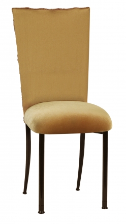 Gold Circle Ribbon Taffeta Chair Cover with Gold Velvet Cushion on Brown Legs (2)