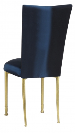 Midnight Blue Taffeta Chair Cover and Boxed Cushion on Gold Legs (1)