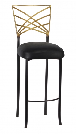 Two Tone Gold Fanfare Barstool with Black Leatherette Boxed Cushion (2)