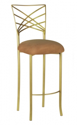 Gold Fanfare Barstool with Camel Suede Cushion (2)