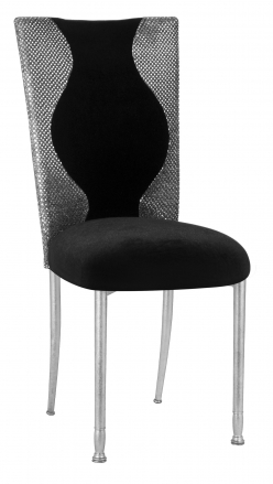 Hour Glass Sequin Chair Cover with Black Velvet on Silver Legs (2)