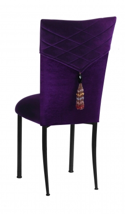 Eggplant Velvet Hat and Tassel Chair Cover with Eggplant Velvet Cushion on Brown Legs (1)