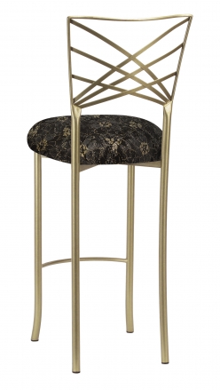 Gold Fanfare Barstool with Black Lace with Gold and Silver Accents over Black Knit Cushion (1)