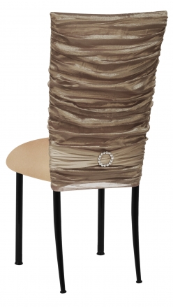 Beige Demure Chair Cover with Jeweled Band and Beige Stretch Knit Cushion on Black Legs (1)