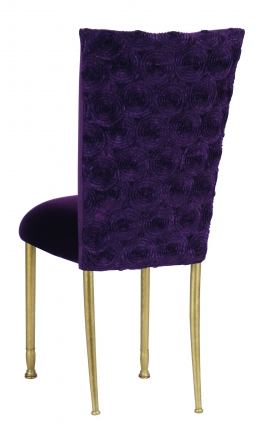 Aubergine Circle Ribbon Taffeta Chair Cover with Eggplant Velvet Cushion on Gold Legs (1)