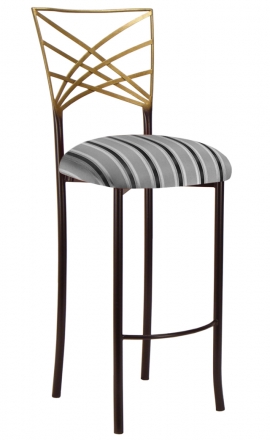 Two Tone Gold Fanfare Barstool with Charcoal Stripe Cushion (2)