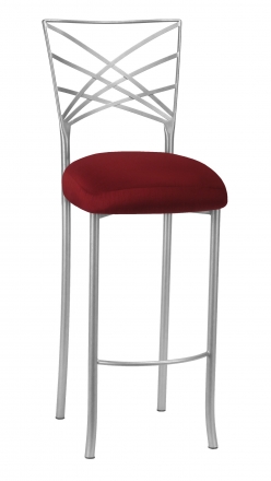 Silver Fanfare Barstool with Burnt Red Dupioni Boxed Cushion (2)