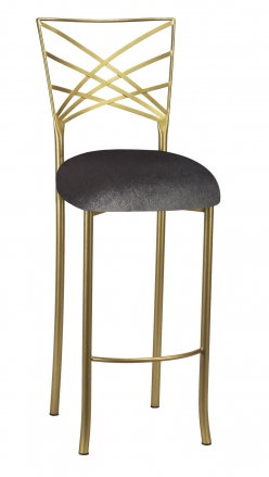 Gold Fanfare Barstool with Charcoal Velvet Cushion (2)