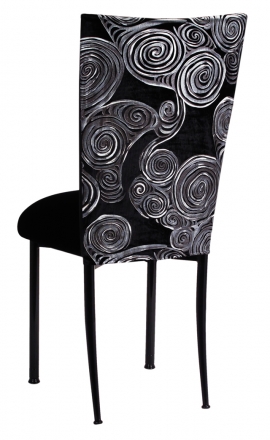 Black Swirl Velvet Chair Cover with Black Velvet Cushion on Black Legs (1)