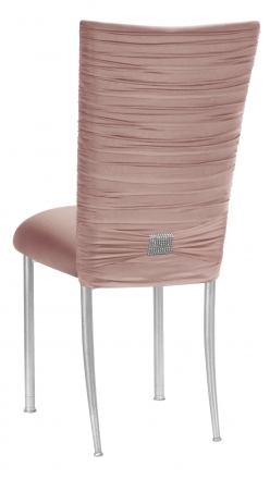 Chloe Blush Stretch Knit Chair Cover with Rhinestone Accent and Cushion on Silver Legs (1)