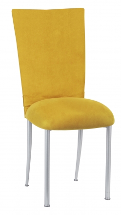 Canary Suede Chair Cover with Jewel Belt and Cushion on Silver Legs (2)