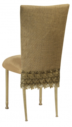 Burlap Flamboyant 3/4 Chair Cover with Camel Suede Cushion on Gold Legs (1)
