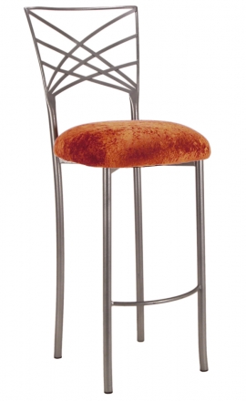 Silver Fanfare Barstool with Paprika Crushed Velvet Cushion (2)