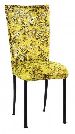 Yellow Paint Splatter Chair Cover and Cushion on Black Legs (2)
