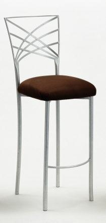 Silver Fanfare Barstool with Chocolate Suede Cushion (2)