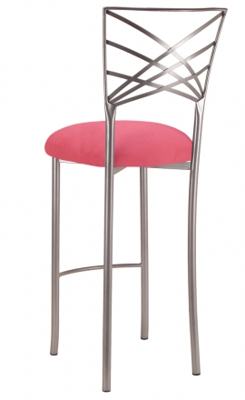 Silver Fanfare Barstool with Raspberry Suede Cushion (1)