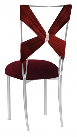 Cranberry Velvet Criss Cross with Rhinestone Accent and Cushion on Silver Legs (1)