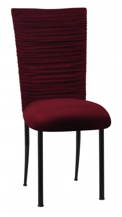 Chloe Cranberry Velvet Chair Cover and Cushion on Black Legs (2)