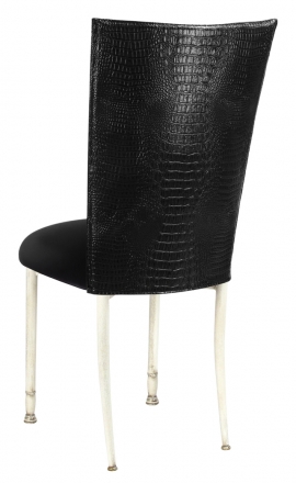 Black Croc Chair Cover with Black Velvet Cushion on Ivory Legs (1)
