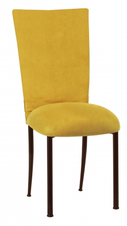 Canary Suede Chair Cover with Jewel Belt and Cushion on Brown Legs (2)