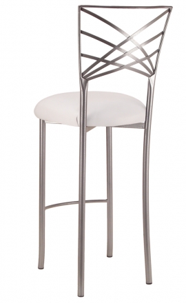 Silver Fanfare Barstool with White Leatherette Cushion (1)