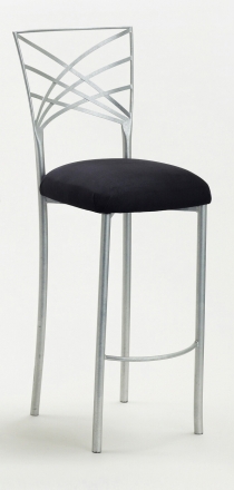 Silver Fanfare Barstool with Black Suede Cushion (2)