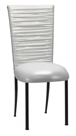 Chloe Metallic Silver on White Foil Chair Cover and Cushion on Black Legs (2)