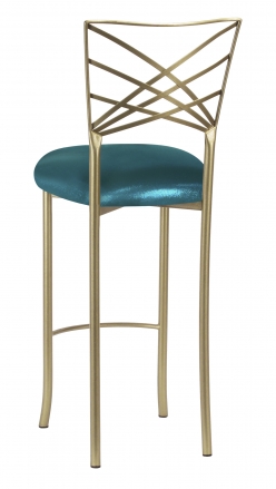 Gold Fanfare Barstool with Metallic Teal Knit Cushion (1)