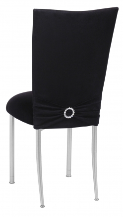 Black Suede Chair Cover with Jewel Belt, Cushion with Silver Legs (1)