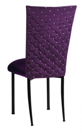 Purple Diamond Tufted Taffeta Chair Cover with Deep Purple Velvet Cushion on Black Legs (1)