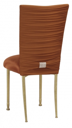 Chloe Copper Stretch Knit Chair Cover with Rhinestone Accent Band on Gold Legs (1)