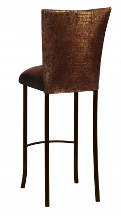 Bronze Croc Barstool Cover with Chocolate Suede Cushion on Brown Legs (1)