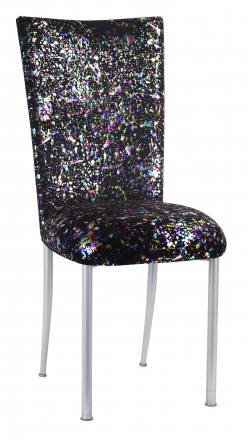 Black Paint Splatter Chair Cover and Cushion on Silver Legs (2)