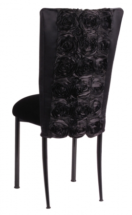 Black Rosette Chair Cover with Black Velvet Cushion on Black Legs (1)