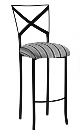Blak. Barstool with Charcoal Stripe Cushion (2)