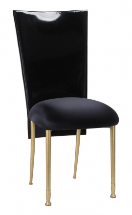 Black Patent 3/4 Chair Cover with Black Stretch Knit Cushion on Gold Legs (2)