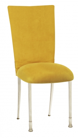 Canary Suede Chair Cover with Jewel Belt and Cushion on Ivory Legs (2)