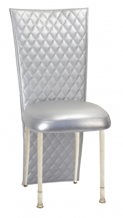 Silver Quilted Leatherette Jacket and Silver Stretch Vinyl Boxed Cushion on Ivory Legs (2)
