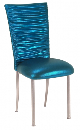 Chloe Metallic Teal Stretch Knit Chair Cover and Cushion on Silver Legs (2)