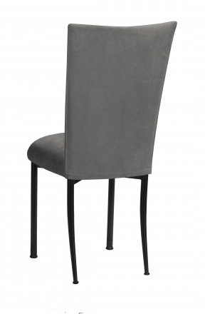 Charcoal Suede Chair Cover and Cushion on Black Legs (2)