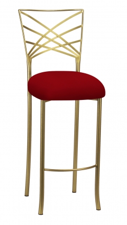 Gold Fanfare Barstool with Red Knit Cushion (2)
