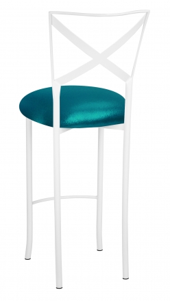 Simply X White Barstool with Metallic Teal Stretch Knit Cushion (1)