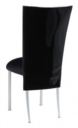 Black Patent 3/4 Chair Cover with Black Stretch Knit Cushion on Silver Legs (1)